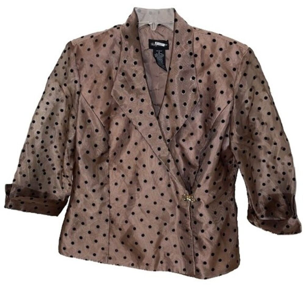 Kathy Roberts Bronze Brown Polka Dot Cocktail Jacket Womens Size 16